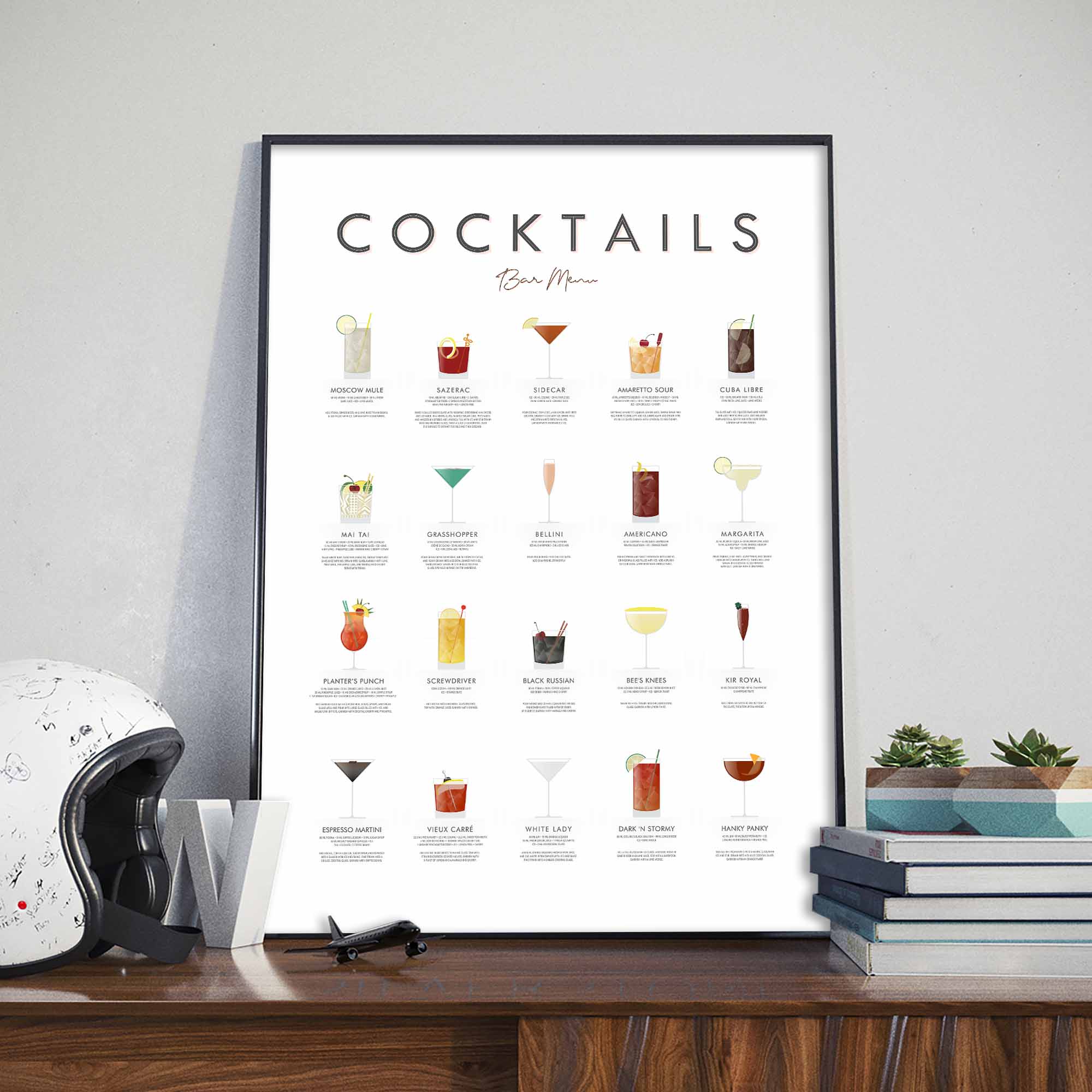 Cocktail Board Classic Recipes Vector Art Illustration