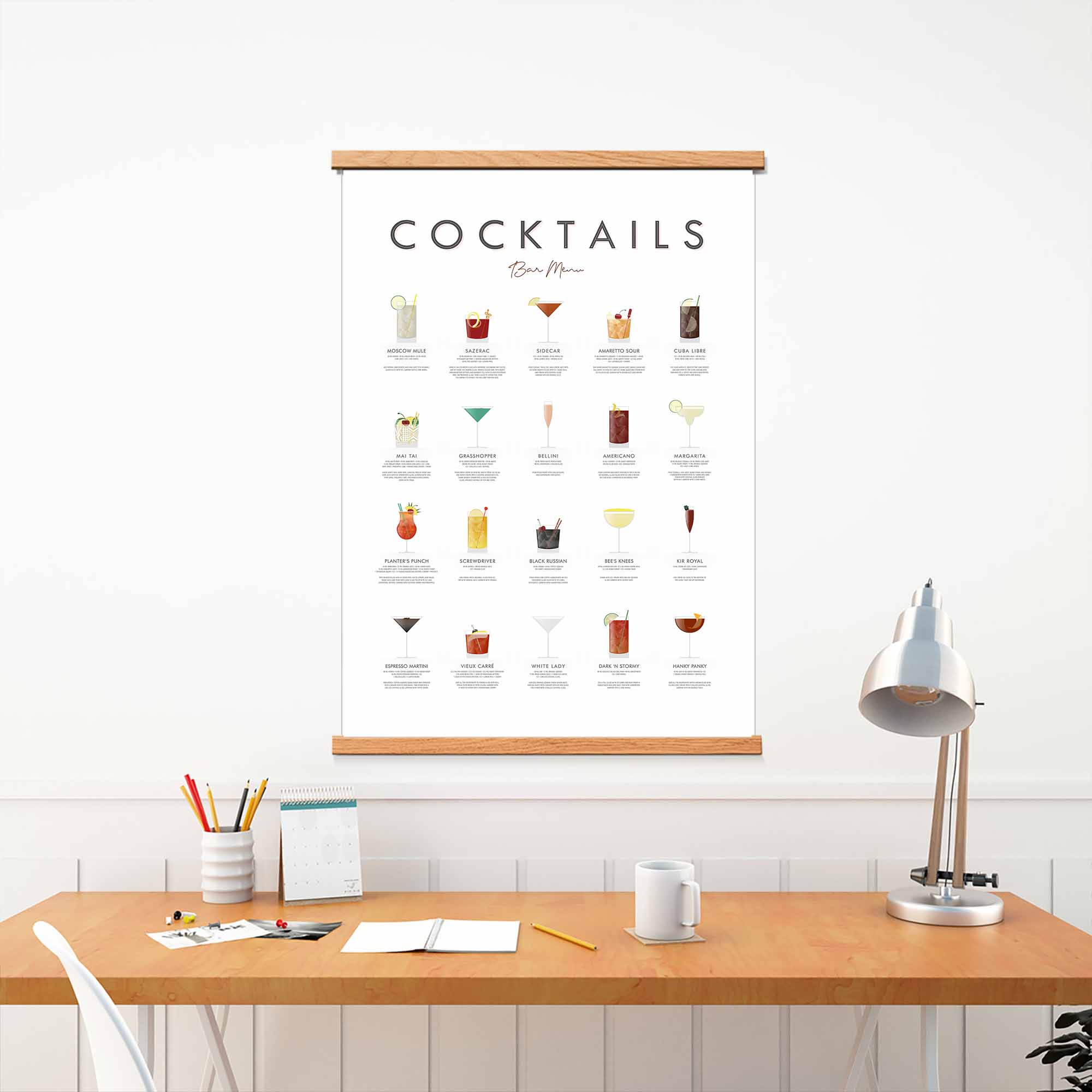 Cocktail Board Classic Recipes Vector Art Illustration