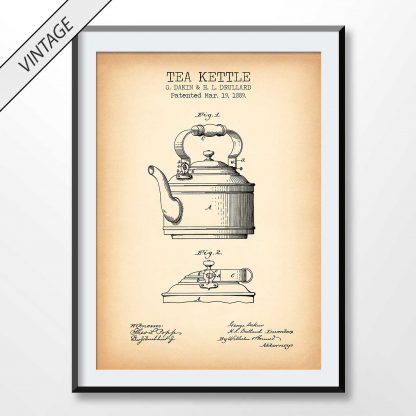 vintage tea kettle patent poster
