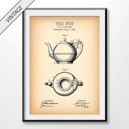 vintage tea pot patent poster