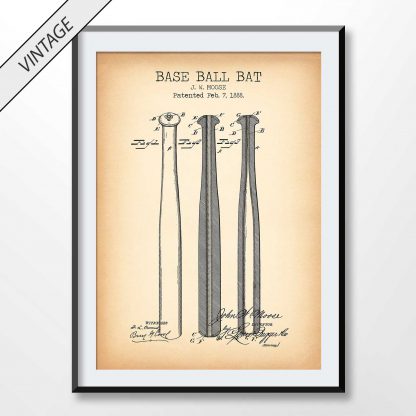 Vintage baseball bat patent poster