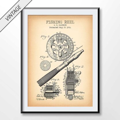 vintage poster of fishing reel patent